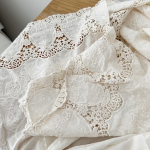 1 werf puur katoenen guipurekantstof op maat gesneden, beige katoenen bloemenstof, stof bruidsjurk, gordijnen of kleding naaien