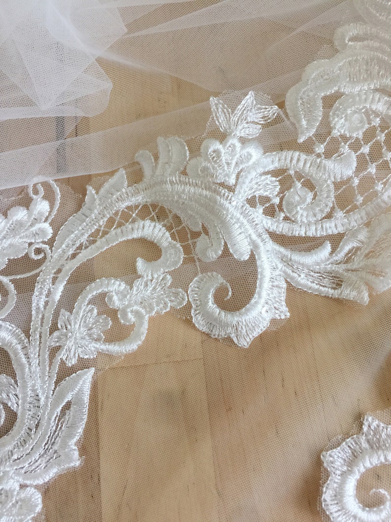 Clear Sequin Floral Embroidery Lace Applique Pair Nice Bridal Lace Motif Patch 30x8 cm