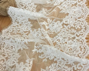 3 yards French Alencon lace fabrci trim for bridal cap, lace veil wedding dress bridal robe