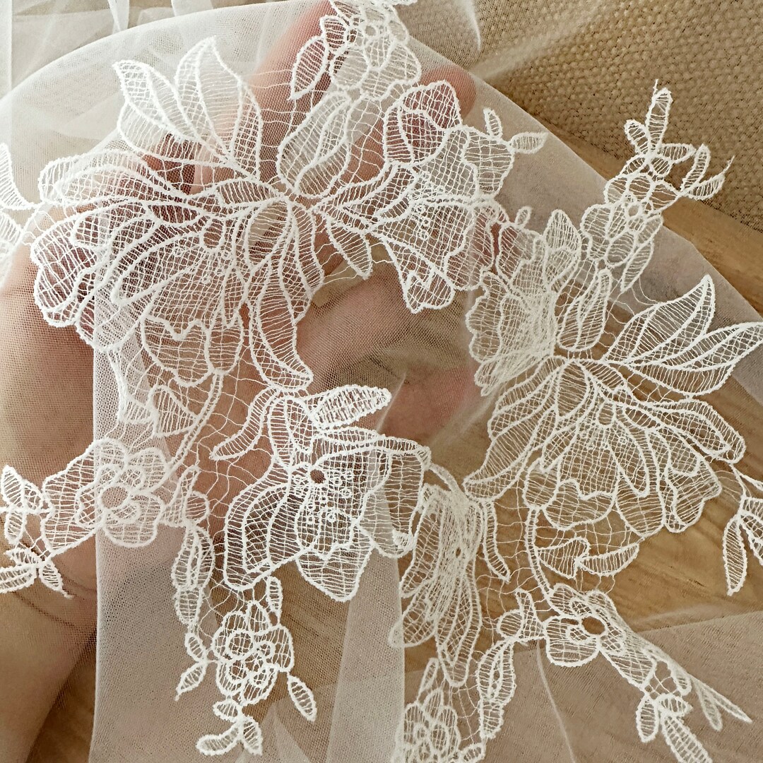 Lace hem self tie flower applique hollow out top