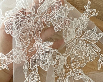 1 Pair florals lace appliqué flower embroidered flowers lace applique, lower motif bodice applique for wedding dress veil