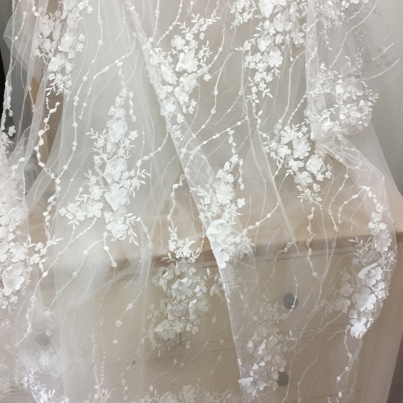 off white weeding fabric Exquisite 3D laser cut blossom flowers lace fabric by yard