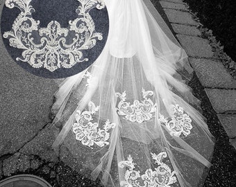 1 pc Exquisite Beaded bridal bodice lace applique with silver thread , wedding gown back applique lace
