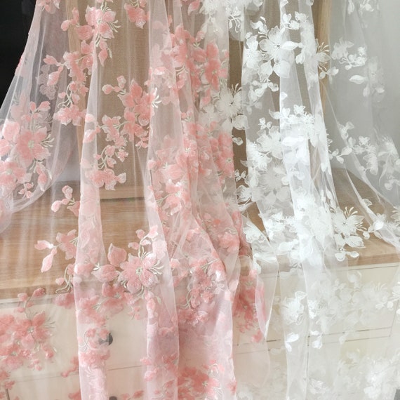 1 Yard Pink Sequin Bridal Flower Wedding Gown Lace Fabric On Etsy