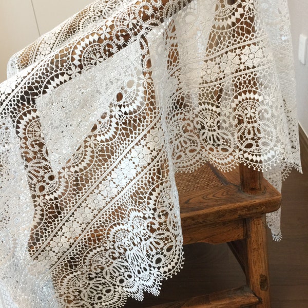 Tissu de dentelle Guipure Nuptiale, Dentelle au Crochet mariage Blanc Cassé, Dentelle Tricotée pour Haute Couture