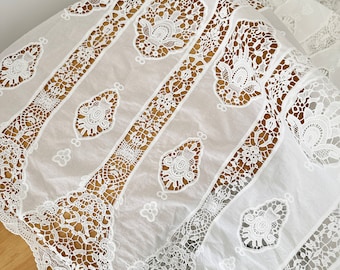 Ivory Crochet Cotton Lace Fabric, Floral Embroidered Bridal Dress Fabric