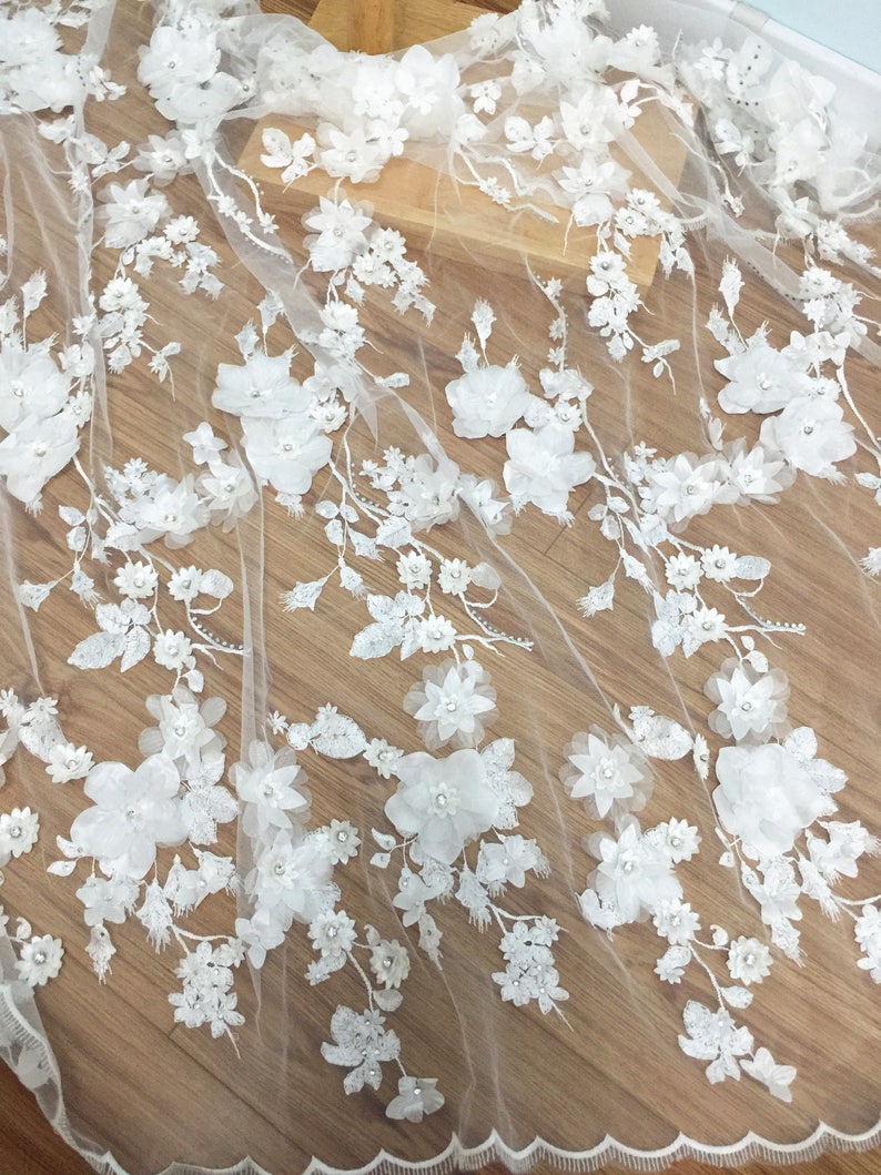 Ivory 3D Bridal Lace Fabric Luxury3D Flowers Applique Wedding Etsy