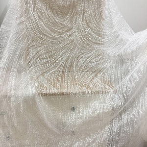 Geometric Embroidery Lace Fabric by Yard With TRANSLUCENT Sequins ...