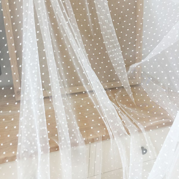 5 Yards Off white 3D polka dotted bridal tulle lace fabric, soft  flowy illusion net tulle for lining, bridal veils baby clothes