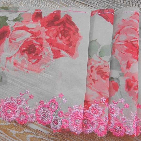 Lace Trim Pink Rose Embroidered Lace Fabric Bra Costume Altered Couture Supplies 7.87 Inches Wide 2 Yards