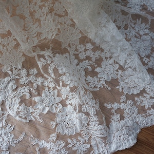 Off White Alencon Lace Fabric Birdal Lace Fabric Dress Lace - Etsy