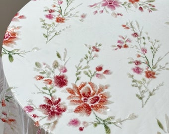 Light Pink 3D Beaded Flower Lace Fabric: Rose Design Tulle Couture