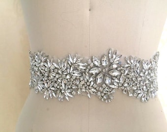 Cinturón de novia de lujo con apliques de cristal y cuentas de diamantes de imitación