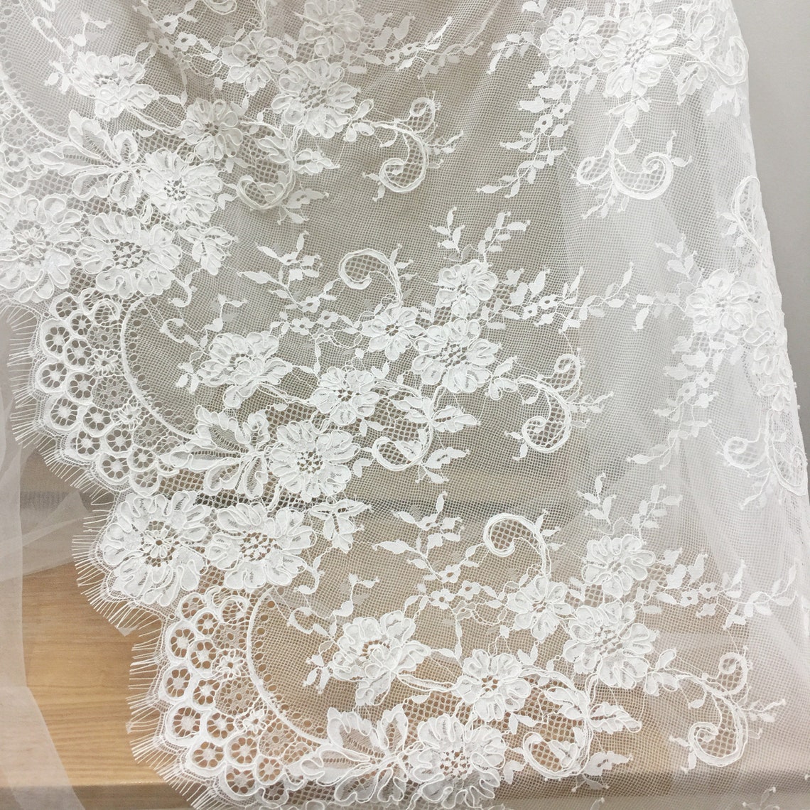 3 Yards Chantilly Lace Fabric Alencon Lace Fabric Bridal | Etsy