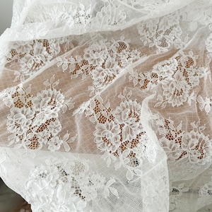 3 Meters 150cm Wide French Made alencon lace fabric trim for wedding shrugs, bridal gown, lace top overlay
