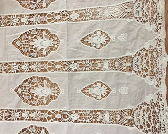 Ivory Crochet Cotton Lace Fabric, Floral Embroidered Bridal Dress, 1 Yard