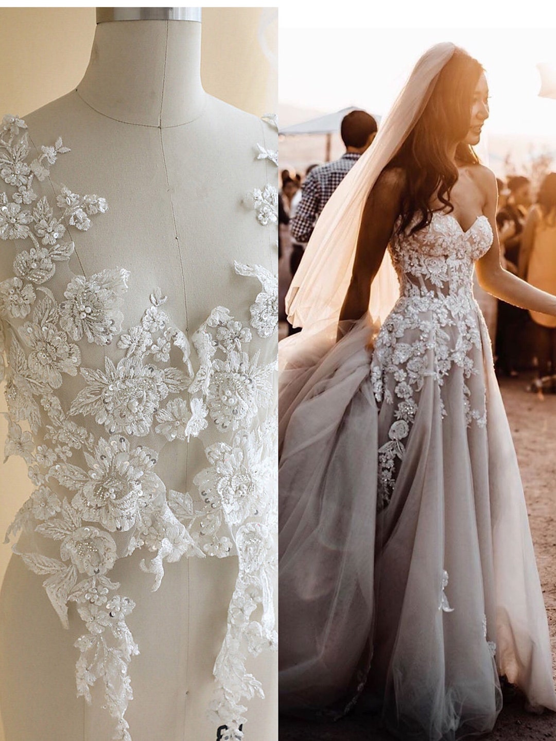 10 pcs Ivory Lace Applique Bridal Headpiece Wedding Dress Appliques Rose  Style Cotton Lace Appliques
