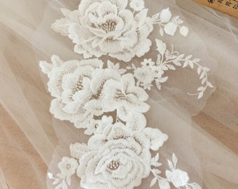 Exquise Applique de dentelle de Coton, Applique de Mariage broderie Crème, Applique De Voile De Mariée pour Robe de Mariée, Décor de Robe de Mariée, Corsage