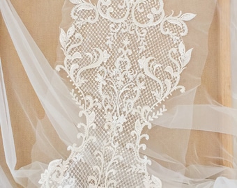 3D Beading Haute Couture Lace Bodice Flower Applique Tulle Lace Motif Patch Dance Costumes Bridal Sash Belt Shoulders Lace