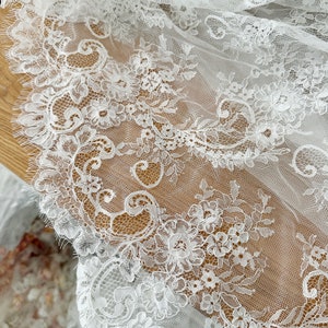 3 Meters 150cm Wide French Made alencon lace fabric trim for wedding shrugs, bridal gown, lace top overlay