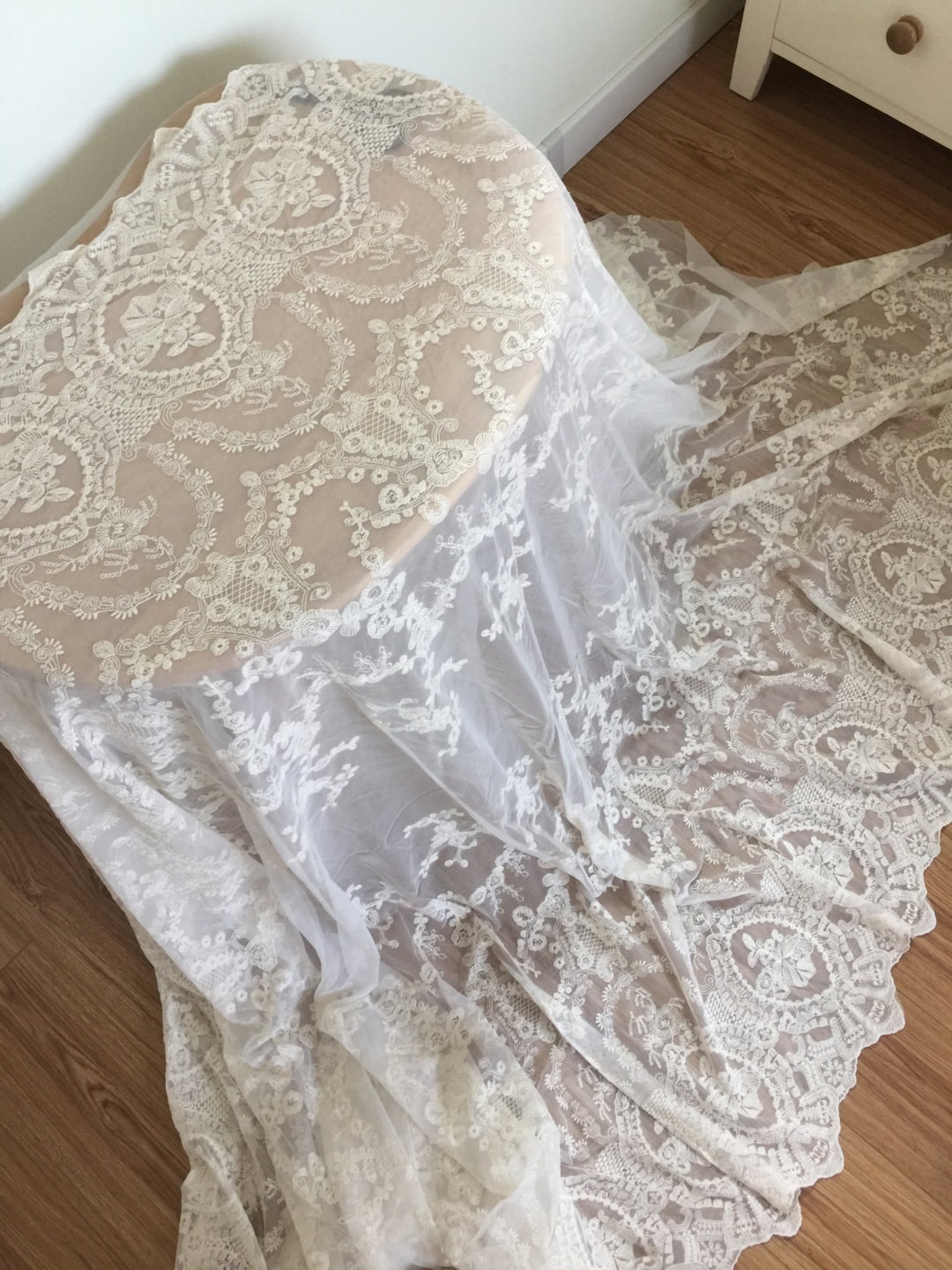 Vintage Style Lace Fabric in off White , French Lace Fabric, Wedding