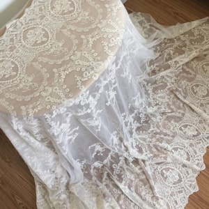 Vintage Style Lace Fabric in Off White , French Lace Fabric, Wedding Fabric, Cotton Embroidered Lace by Yard