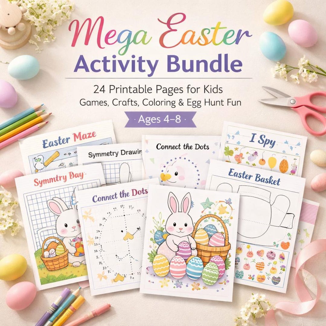Easter Activity Bundle for Kids, 24 Printable Pages, Games, Crafts, Egg ...