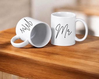 Personalized Mr & Mrs Mugs | Tea | Coffee | Minimalist | Gift for her | Couples | Matching | Cups