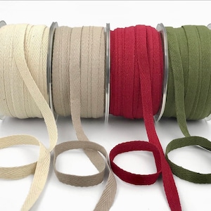 3/8 Inch 100% Cotton Classic Medium Weight Twill Ribbon Tape with Woven Edge by the Yard 4 Colors