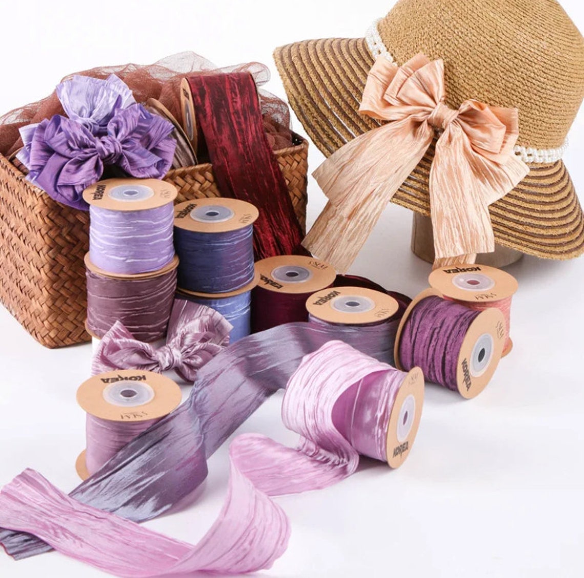 Sewing Thread Ribbon 1.75 Inch Ribbon by the Yard Sage Pleated Crinkle Doll Making Hat ...