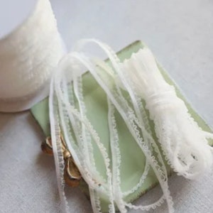 Light Ivory .25 Inch ruffled Stretch chiffon Trim By the Yard Doll Trim Crochet Choker Necklace Crown lingerie