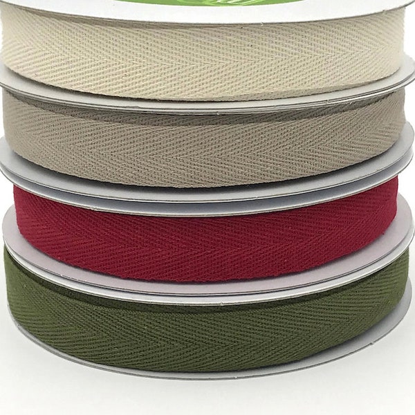 3/4 Inch 100% Cotton Classic Medium Weight Twill Ribbon with Woven Edge Ribbon Tape with Woven Edge by the Yard 4 Colors
