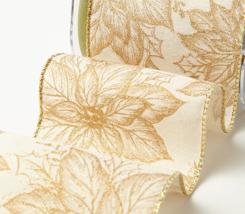 4 Inch Wired Canvas W/ Gold Glitter Print Ribbon by the Yard Etsy