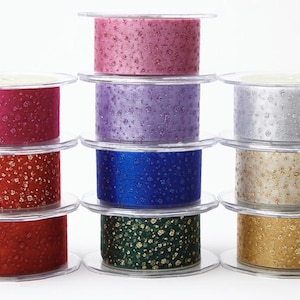 1.5 Inch Sheer Ribbon With Glitter Dots by the yard Holiday Christmas Ribbon Wedding Ribbon