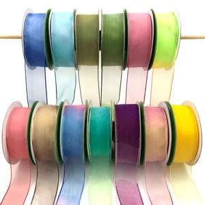 1.5 Inch Soft Ombre Variegated (multi-color) Sheer Ribbon with Thin Solid Edge by the yard Lots of Colors to Choose From