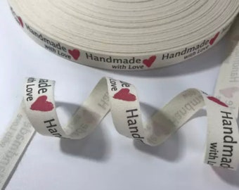 Handmade with Love fabric ribbon by the yard 1/2 Inch Printed For dolls hair, craft ribbon