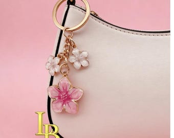 Sakura Flower Keychain for Women  Cherry Blossom Bag Charm Key Ring