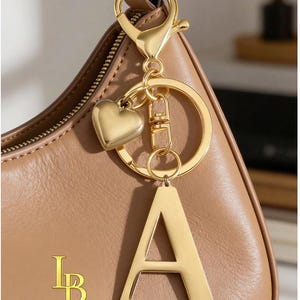 Heart Initial Keychain for Women 3D Letter Bag Charm Car Key Ring