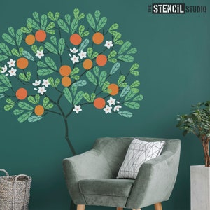 Orange Tree Stencil - Tree Stencils - Wall Mural Stencils - Round Tree with Oranges, blossom and Leaves - Complete Stencil Pack 10987