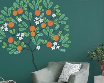 Orange Tree Stencil - Tree Stencils - Wall Mural Stencils - Round Tree with Oranges, blossom and Leaves - Complete Stencil Pack 10987