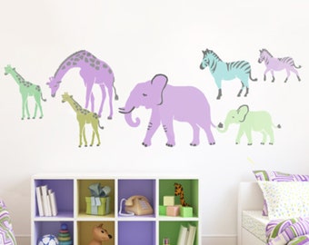 Safari Animals Wall Stencils Set - Nursery Stencils - Wall Mural Stencils - Elephant, Giraffe & Zebra Animal Wall Stencils Mural Set 10207