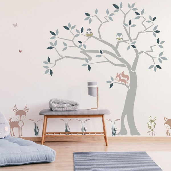 Woodland Tree & Animals Stencil Pack - Pochoirs muraux pour chambre d'enfant pour peindre la chambre de votre bébé - Créez une murale avec des pochoirs 10901