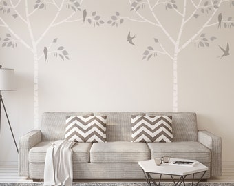 Birch Tree & Birds Wall Stencil Pack - Large Tree Wall Stencils for Nursery decor - Wall Art Mural Stencils - Nursery Wall Stencils 10726