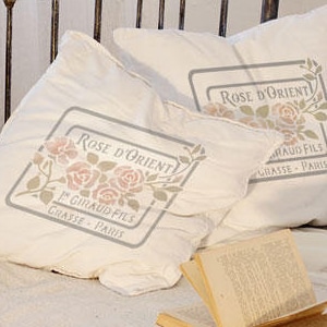 Rose D&#39;Orient Stencil - French Vintage Perfume Label Stencil from The Stencil Studio. Reusable shabby chic stencils for home and craft 10654