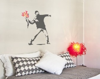 Banksy style Flower Thrower Wall Stencil - Graffiti Street Art Wall Stencils. Create your own Banksy Canvas art - Reusable Stencil - 10354