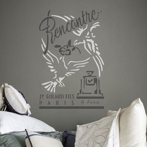 Vintage Doves and text Stencil - French Label Stencil from The Stencil Studio. Reusable shabby chic stencils for home and craft 10648
