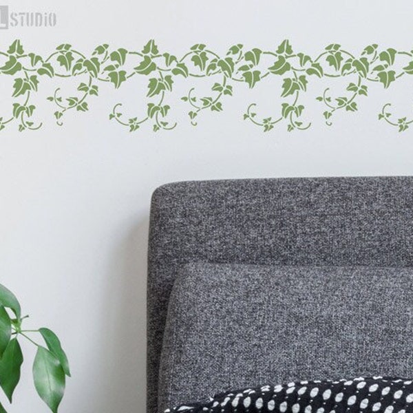 Reusable Laser Cut Ivy Border Wall Stencil for Home Decorating DIY Projects - Botanical Foliage Decorating Wall & Furniture Stencil - 10152