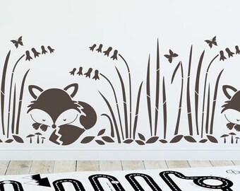 Fox Border Stencil, Woodland Stencils, Border Stencils for Nursery, Nursery Stencils, Walls stencils with Foxes 10964