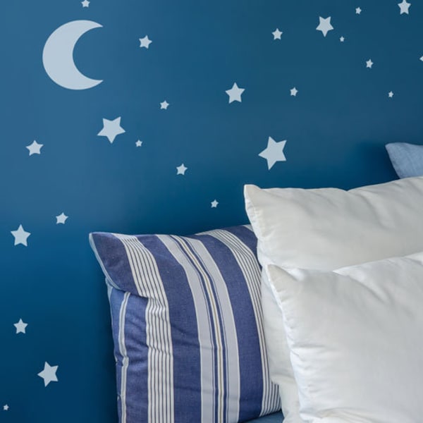 Moon and Stars Stencil from The Stencil Studio. Kids room stencils. Nursery stencils. Reusable home decor stencils, simple to use. 10107