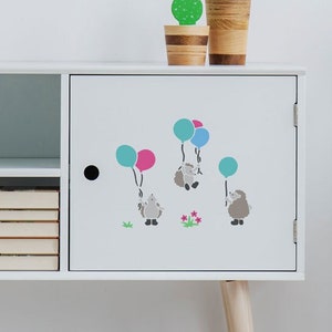 Reusable Nursery Wall & Furniture Stencil - Hedgehogs and Balloons Stencil. Kids room stencils.  Reusable home decor stencils - 10435